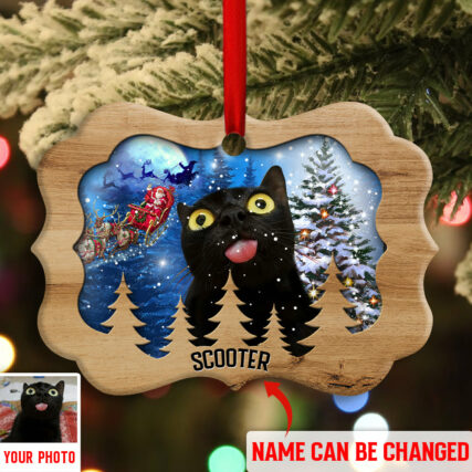 Christmas Black Cat Funny Love Xmas Light Decor Tree Hanging Custom Photo Personalized - Horizontal Ornament - Owl Ohh - Owl Ohh