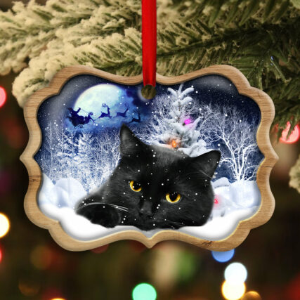 Christmas Black Cat Love Xmas Light Decor Tree Hanging - Horizontal Ornament - Owl Ohh - Owl Ohh