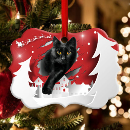 Christmas Black Cat Love Xmas Paper Cut Decor Tree Hanging - Horizontal Ornament - Owl Ohh - Owl Ohh