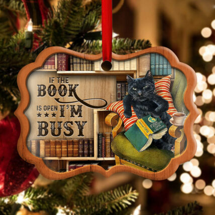 Christmas Black Cat Lover Book Library Decor Tree Hanging - Horizontal Ornament - Owl Ohh - Owl Ohh