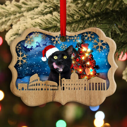 Christmas Black Cat Happy Xmas Light Santa Claus Decor Tree Hanging - Horizontal Ornament - Owl Ohh - Owl Ohh