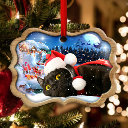 Christmas Black Cat Happy Xmas Light Decor Tree Hanging - Horizontal Ornament - Owl Ohh - Owl Ohh