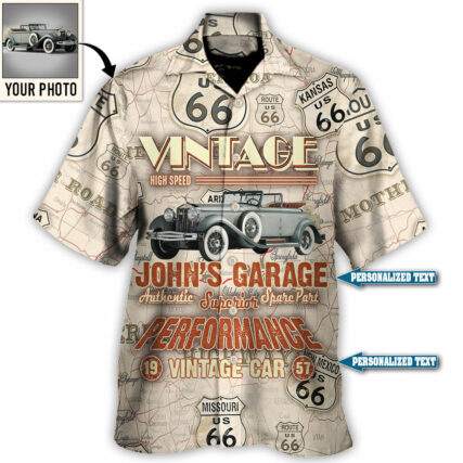 Route 66 Vintage Car Take Me On A Road Trip Custom Photo Personalized - Hawaiian Shirt - Personalized Photo Gifts for men and women, kids - Owl Ohh