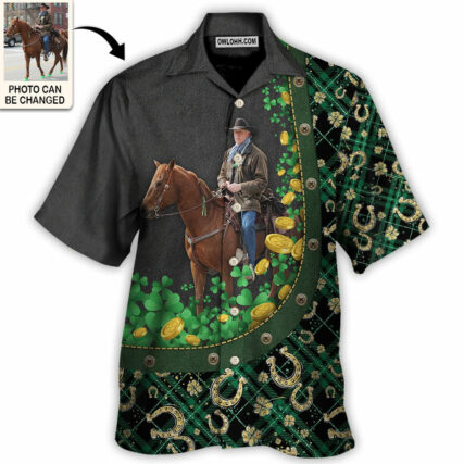 ST Patrick's Day Horse Lover Custom Photo - Hawaiian Shirt - Personalized Photo Gifts for men and women, kids - Owl Ohh