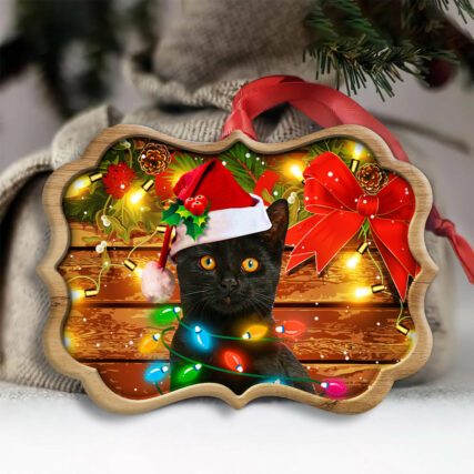 Christmas Black Cat Funny Xmas Light Decor Tree Hanging - Horizontal Ornament - Owl Ohh - Owl Ohh