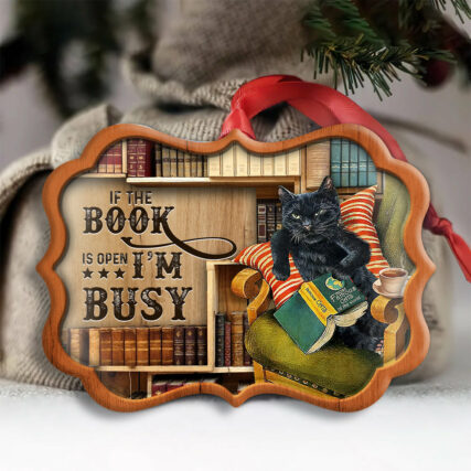 Christmas Black Cat Lover Book Library Decor Tree Hanging - Horizontal Ornament - Owl Ohh - Owl Ohh