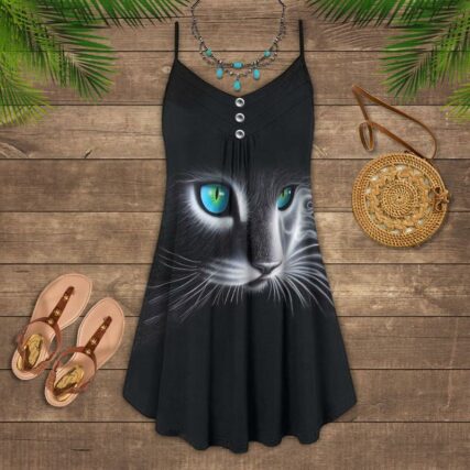 Cat Love Summer Vibes Black Style - Summer Dress - Owl Ohh - Owl Ohh