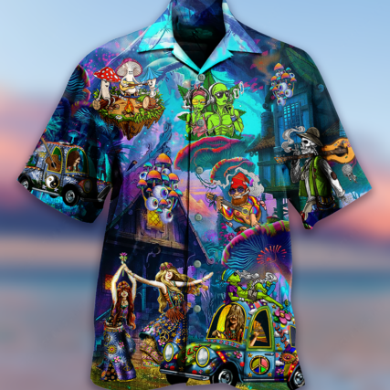 Hippie Alien Skull Peace Life - Hawaiian Shirt - Owl Ohh - Owl Ohh