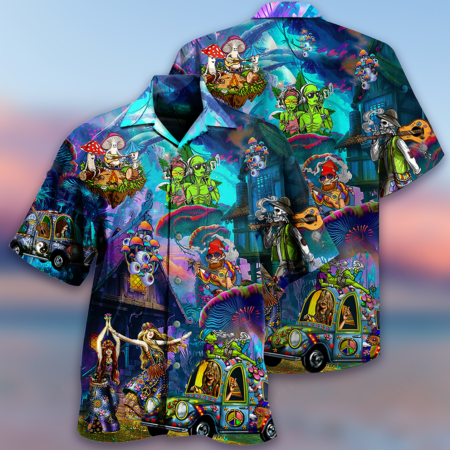 Hippie Alien Skull Peace Life - Hawaiian Shirt - Owl Ohh - Owl Ohh