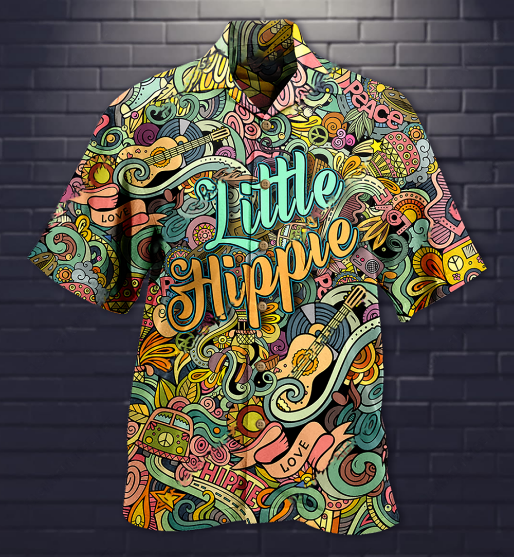 Hippie Music Love Guitar Peace Life Color Little Hippie - Hawaiian Shirt - Owl Ohh - Owl Ohh