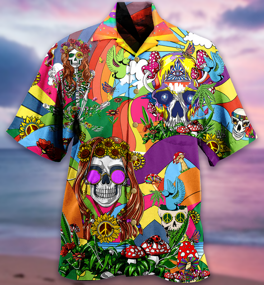 Hippie Skull Peace Life Color So Funny - Hawaiian Shirt - Owl Ohh - Owl Ohh