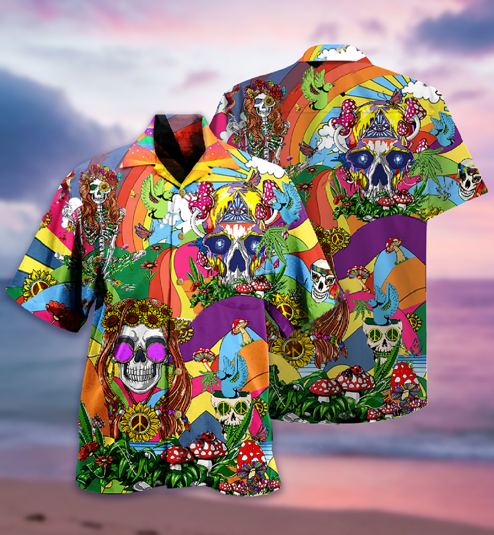 Hippie Skull Peace Life Color So Funny - Hawaiian Shirt - Owl Ohh - Owl Ohh