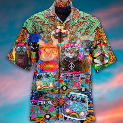 Hippie Cats Peace Love Life Color - Hawaiian Shirt - Owl Ohh - Owl Ohh