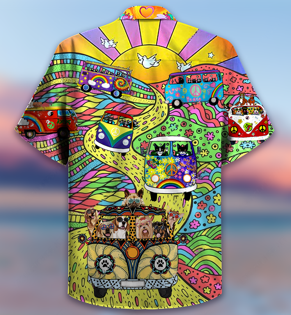 Hippie Dogs And Cats Bus - Hawaiian Shirt - Owl Ohh - Owl Ohh