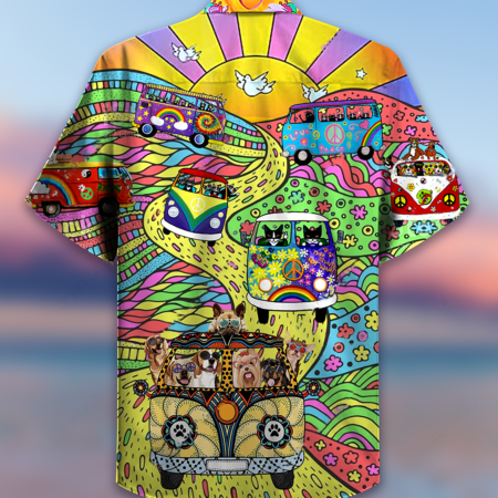 Hippie Dogs And Cats Bus - Hawaiian Shirt - Owl Ohh - Owl Ohh