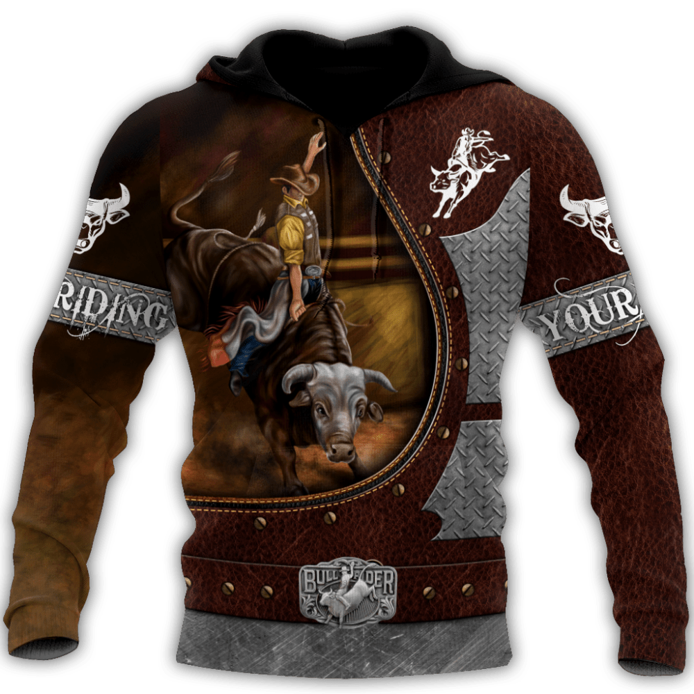 Personalized Name Bull Riding Hoodie Printed Unisex Shirts Brown HOOD02FNN061121