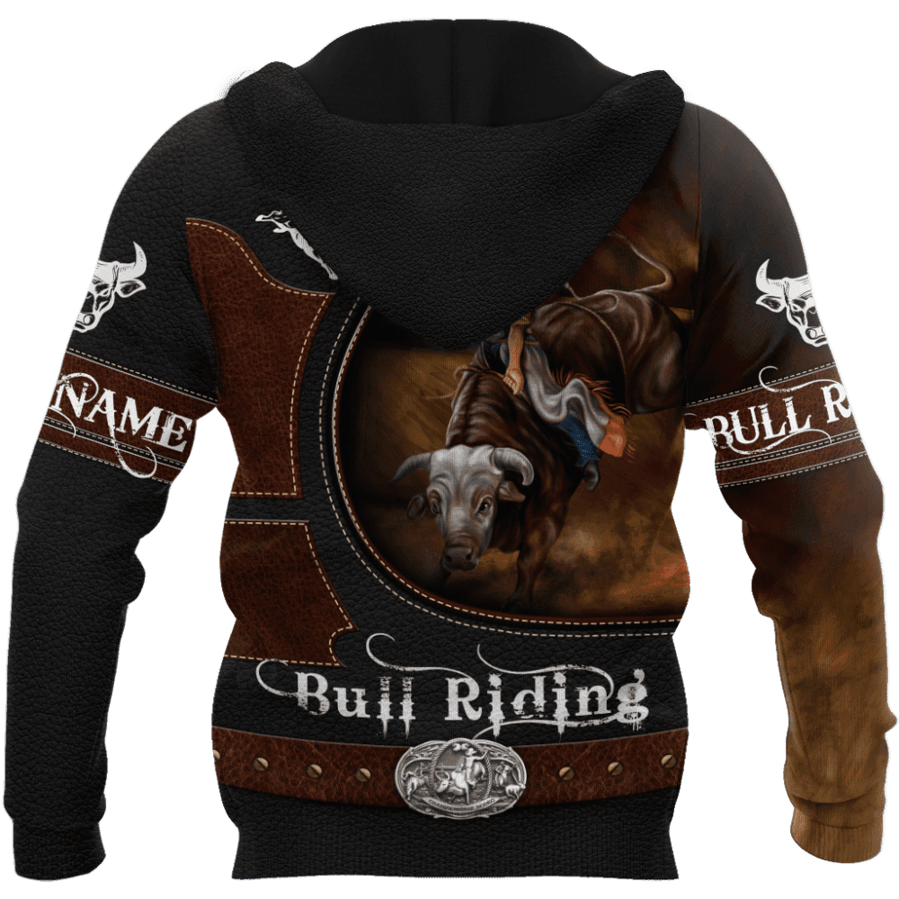 Personalized Name Bull Riding Hoodie Printed Unisex Shirts Brown Ver2