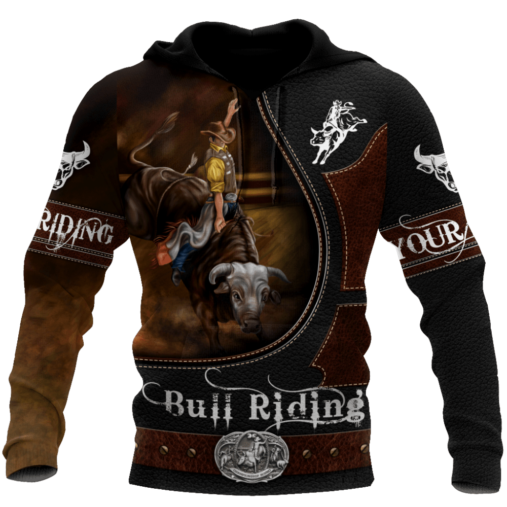 Personalized Name Bull Riding Hoodie Printed Unisex Shirts Brown Ver2