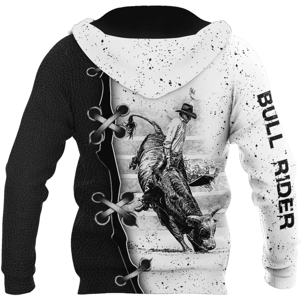 Personalized Name Bull Riding Hoodie Printed Unisex Shirts Black And White Bull Rider