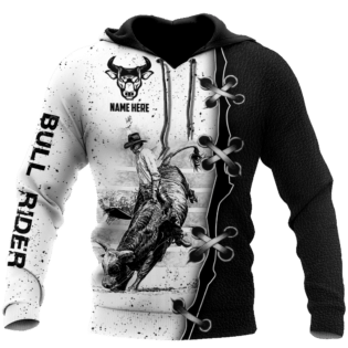Personalized Name Bull Riding Hoodie Printed Unisex Shirts Black And White Bull Rider