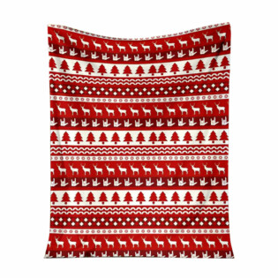 ASL Christmas Red Pattern - Flannel Blanket - Owl Ohh - Owl Ohh