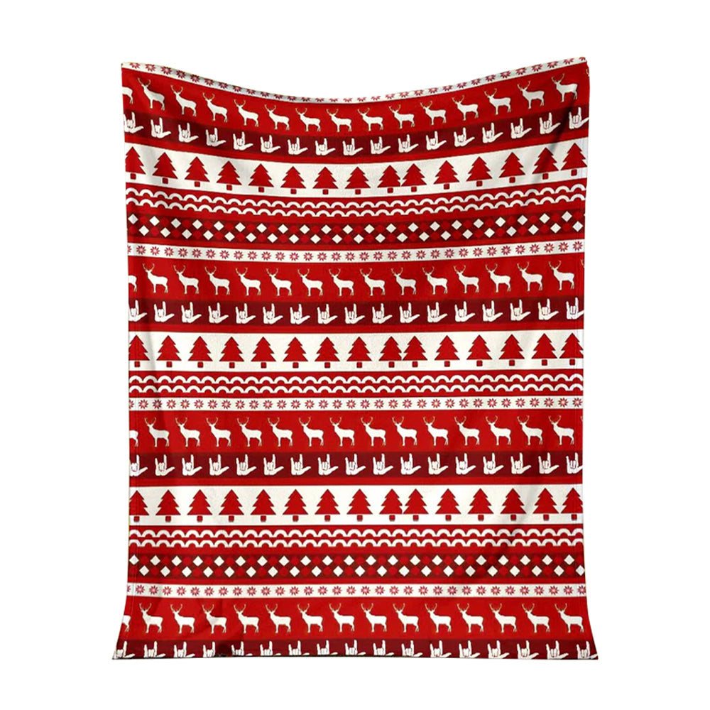 ASL Christmas Red Pattern - Flannel Blanket - Owl Ohh - Owl Ohh