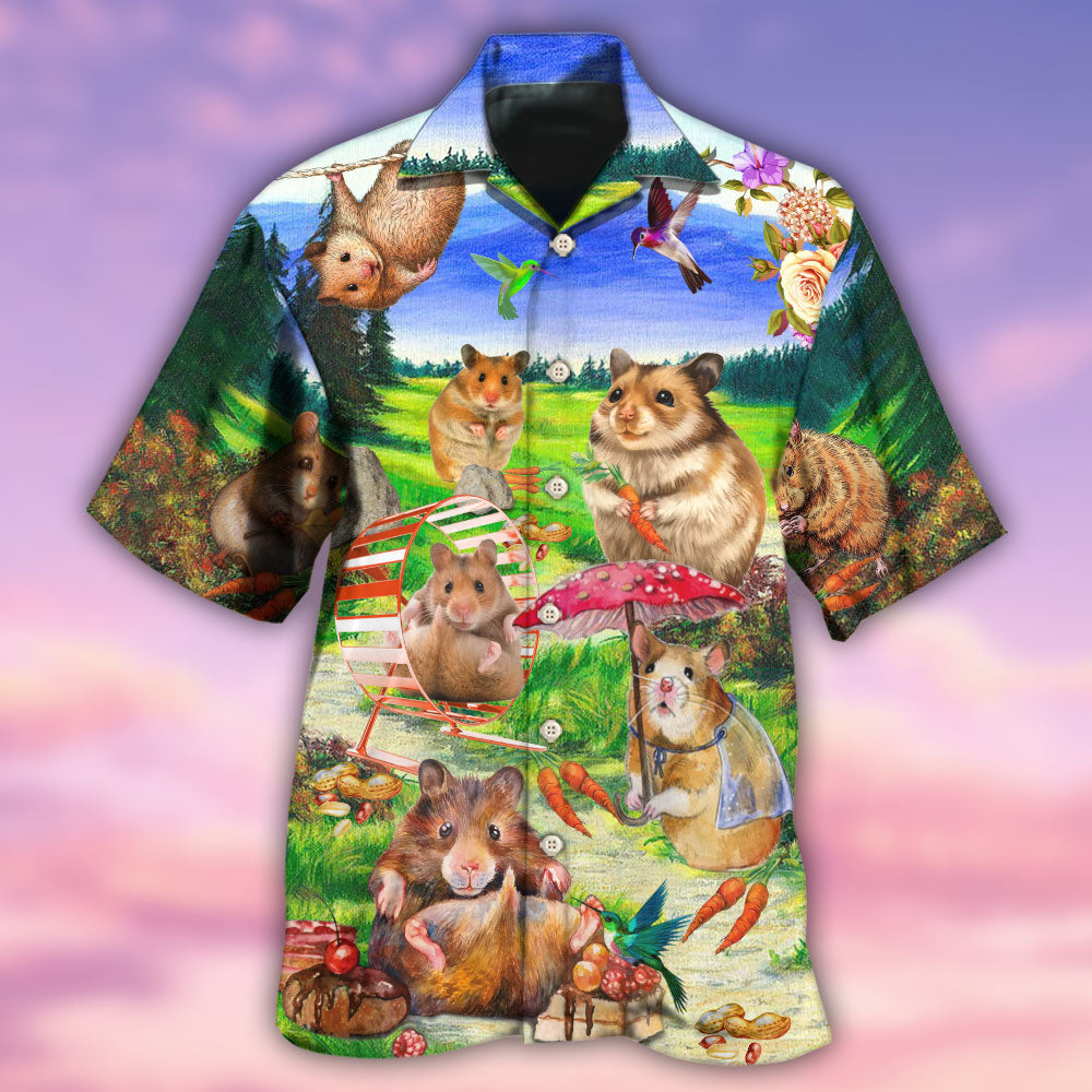 Hamster Animals Eating And Happy In Field - Hawaiian Shirt - Owl Ohh - Owl Ohh