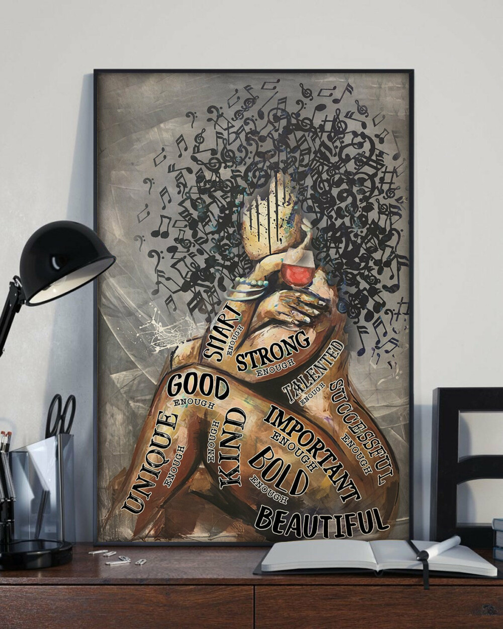 Black Woman Afro Girl Music And Wine I Am All - Vertical Poster - Owl Ohh - Owl Ohh