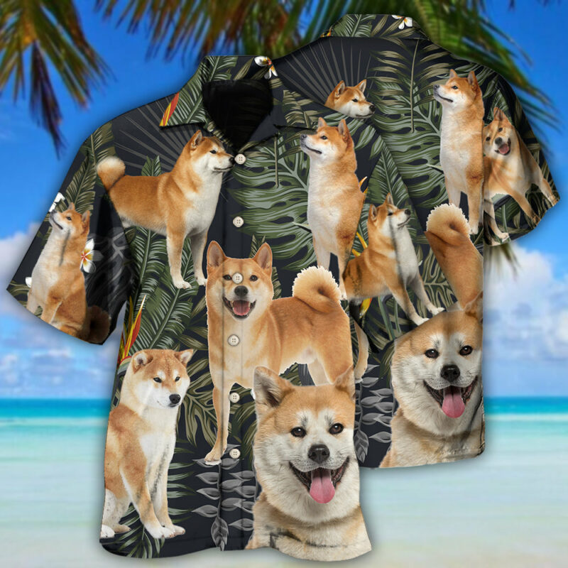 Akita Dog Tropical Leaf Dark Style - Hawaiian Shirt - Owl Ohh - Owl Ohh