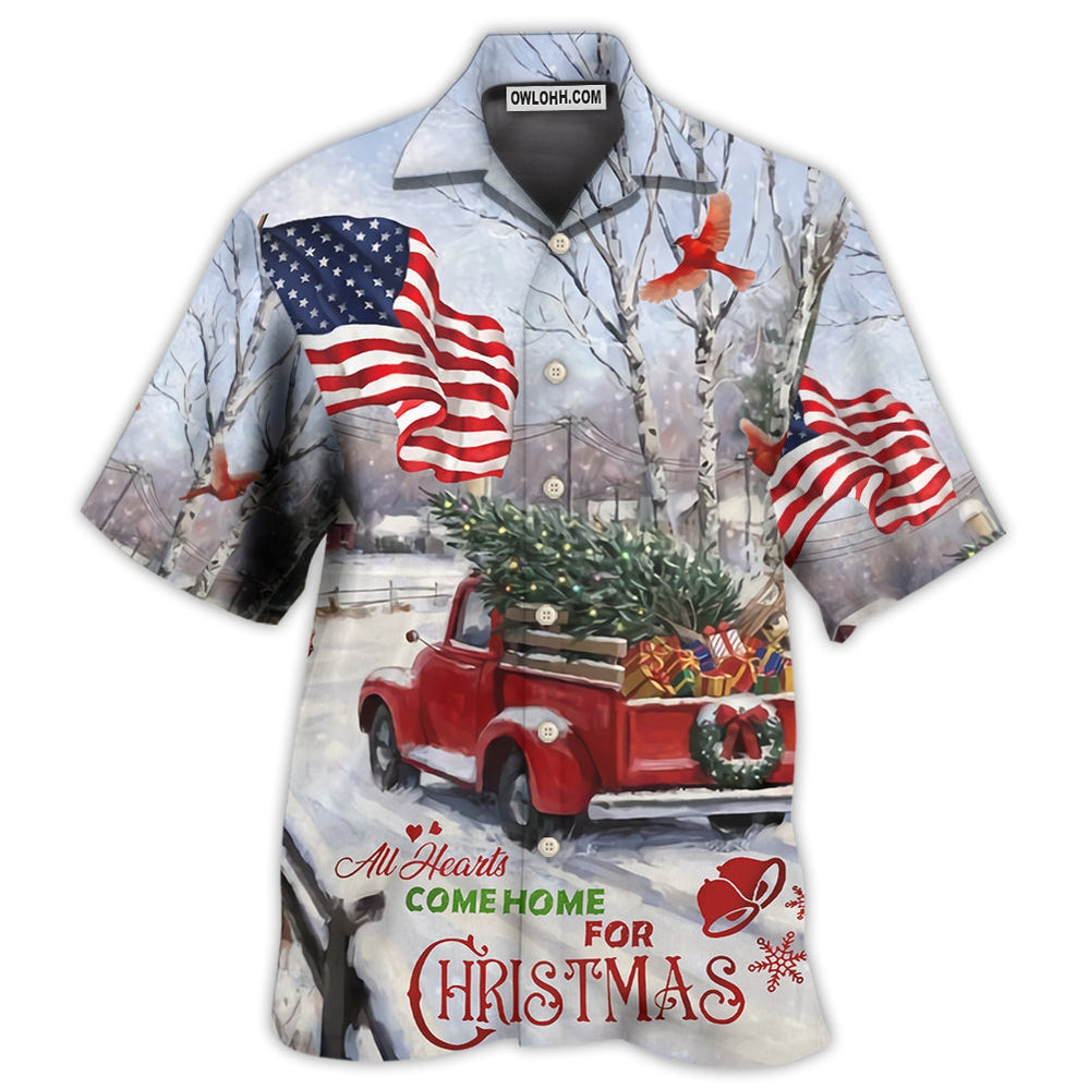 Truck All Hearts Come Home For Christmas Truck With Cardinal And Snow - Hawaiian Shirt - Owl Ohh - Owl Ohh