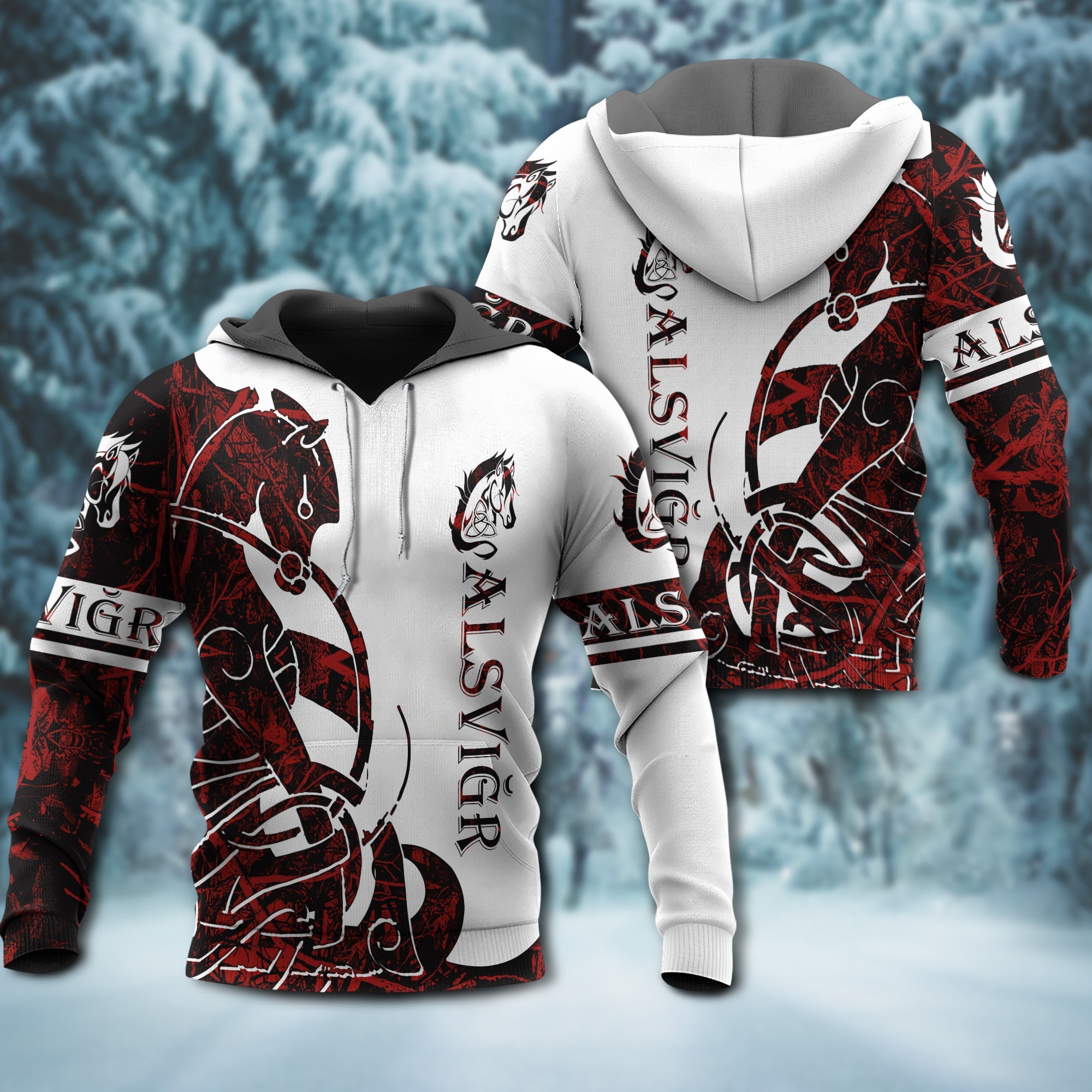 Viking Alsvidr Legend Red And White Style Cool Style - Hoodie - Owl Ohh