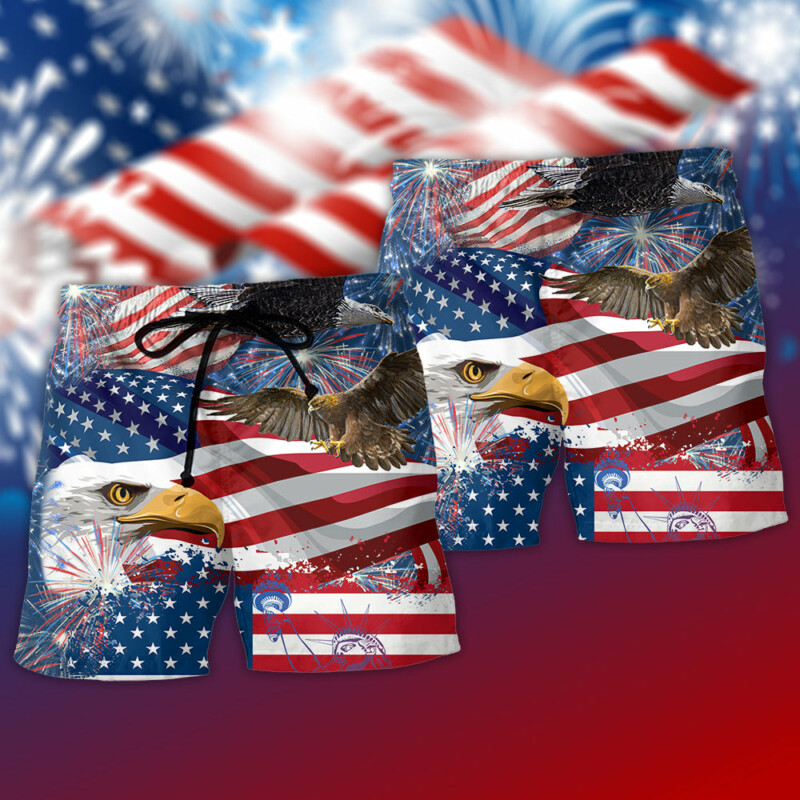 America 4th Of July Eagle Freedom - Beach Short - Owl Ohh - Owl Ohh