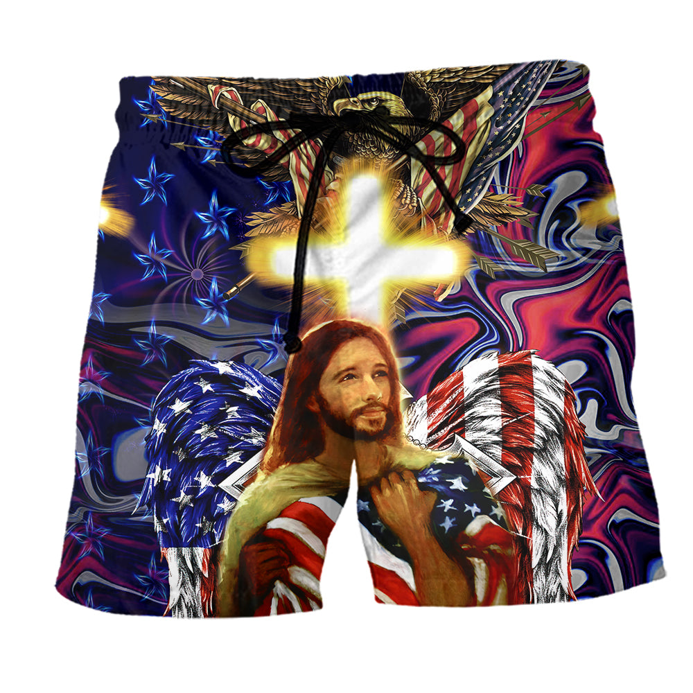 America And Jesus Bless - Beach Short - Owl Ohh - Owl Ohh