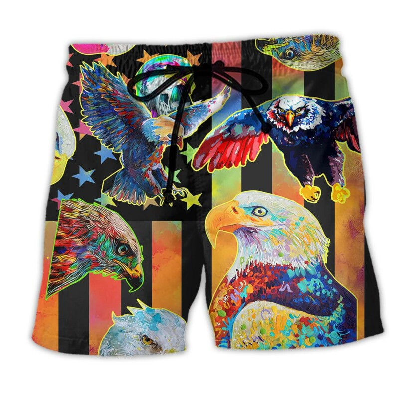 America Eagle Mix Color Colorful - Beach Short - Owl Ohh - Owl Ohh