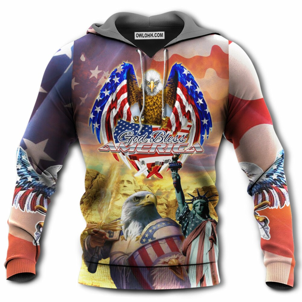 America Eagle Patriotic God Bless America - Hoodie - Owl Ohh - Owl Ohh