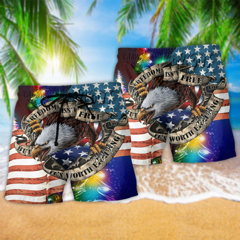 America Freedom Eagle Merry Christmas Cool - Beach Short - Owl Ohh - Owl Ohh