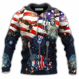America Guitar With Statue Of Liberty - Hoodie - Owl Ohh - Owl Ohh