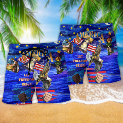America Let Freedom Reign Merry Christmas Night - Beach Short - Owl Ohh - Owl Ohh