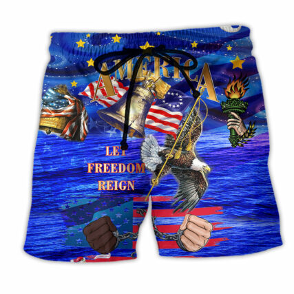 America Let Freedom Reign Merry Christmas Night - Beach Short - Owl Ohh - Owl Ohh