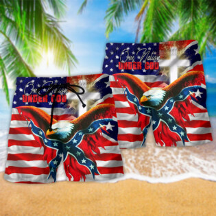 America One Nation Under God Patriotism With Flag - Beach Short - Owl Ohh - Owl Ohh