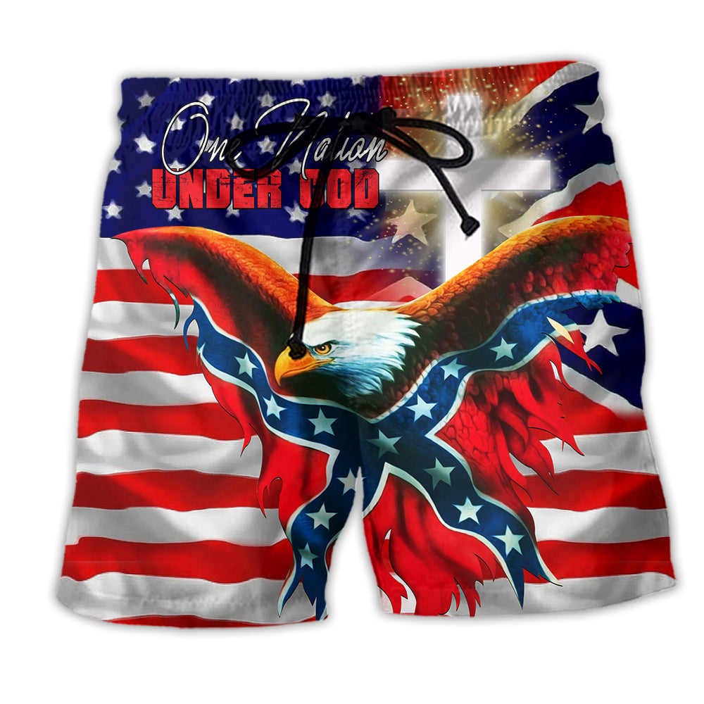 America One Nation Under God Patriotism With Flag - Beach Short - Owl Ohh - Owl Ohh