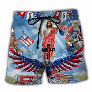 Jesus America Patriotism Jesus Eagle - Beach Short - Owl Ohh - Owl Ohh