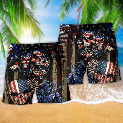 America Skull Angry Sunning - Beach Short - Owl Ohh - Owl Ohh