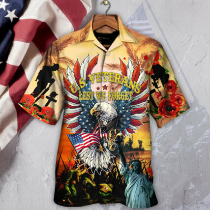 Veteran America Veterans Let We Forget In The Sunset - Hawaiian Shirt - Owl Ohh - Owl Ohh