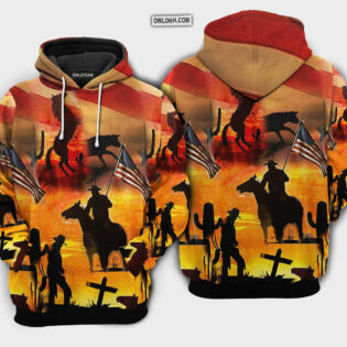 America Cowboy Sunset With Horse - Hoodie - Owl Ohh