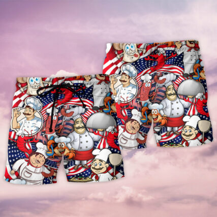 Chef Independence Day American Having Fun - Beach Short - Owl Ohh - Owl Ohh
