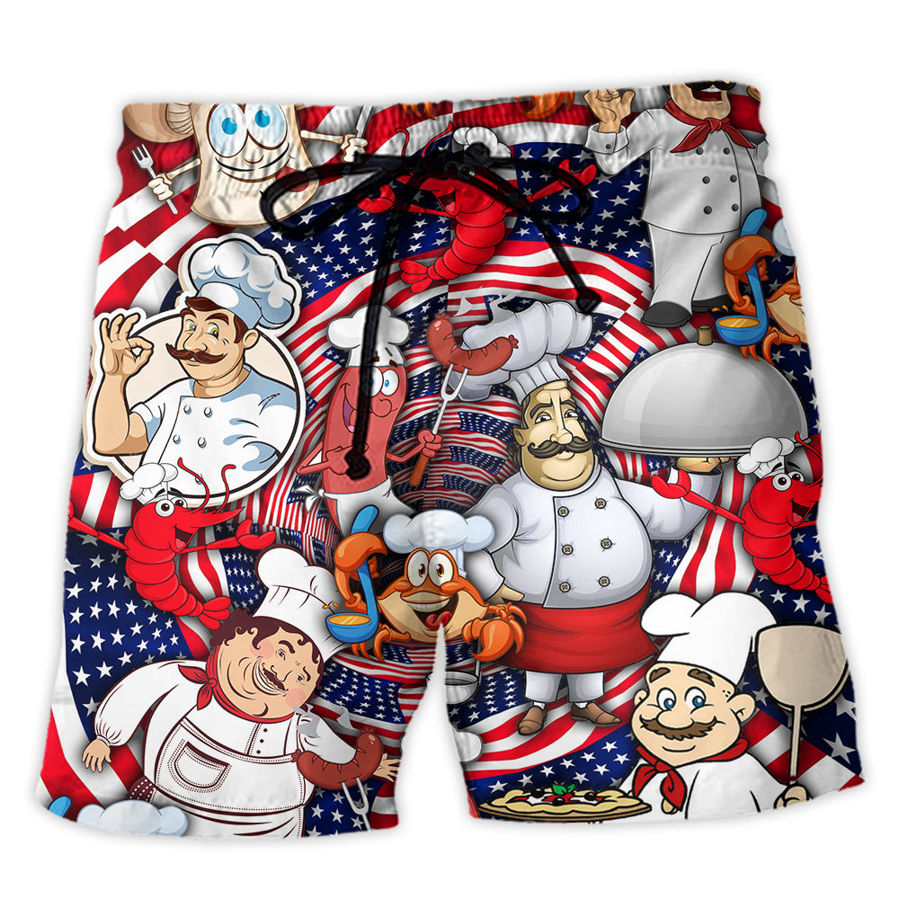 Chef Independence Day American Having Fun - Beach Short - Owl Ohh - Owl Ohh