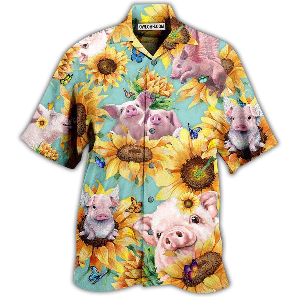 Pig Animals Amazing Pig Loves Sunflowers - Hawaiian Shirt - Owl Ohh - Owl Ohh