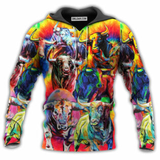 Bull Animals Colorful Bulls With Beautiful Painting - Hoodie - Owl Ohh - Owl Ohh