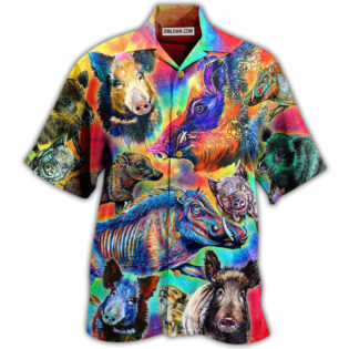 Boar Colorful Wild Boar In Colorful Background - Hawaiian Shirt - Owl Ohh - Owl Ohh